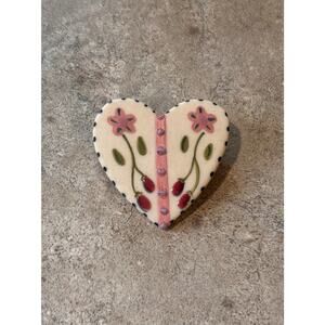 Porcelain Vintage Heart Pin Brooch Floral